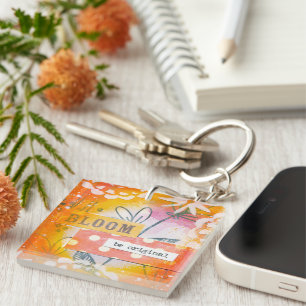 Opvallende oranje en roze inspiratie sleutelhanger
