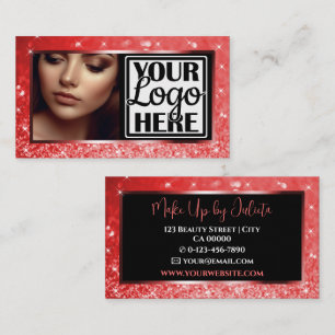 Opvallende Rode Sparkle Glitter Glam Foto en Logo Visitekaartje