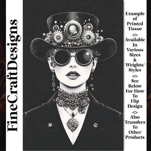 Opvallende Steampunk Vrouw Monochrome AC5 Decoupag Tissuepapier