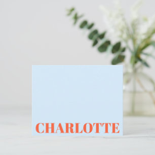 Opvallende typografie gepersonaliseerde blauwe ora notitiekaartje