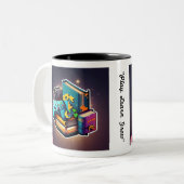 "Opvoeden, betrekken, entertainen" Tweekleurige Koffiemok (Voorkant links)