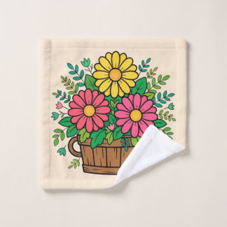 Opvrolijkende bloemenhouten plantenbak retro washandje