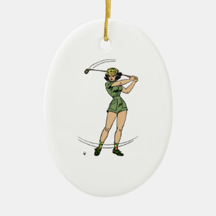 Opwarmen voor Golf Lady Golfer Keramisch Ornament
