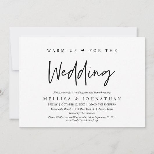 Opwarmertje voor de bruiloft, proefdiner kaart (Voorkant)