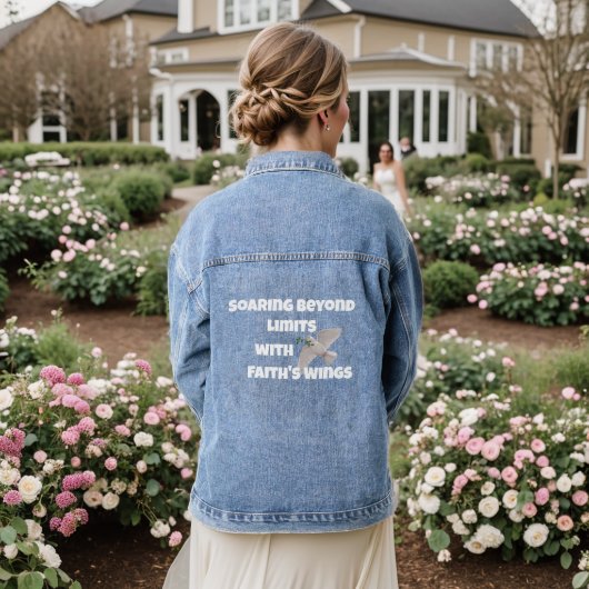 opzwepend vertrouwen denim jacket (Huwelijk Achterkant)