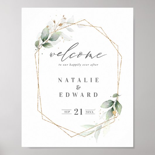 or aquarelle géométrique verdure poster mariage (Devant)