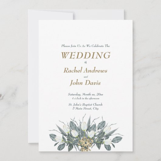 Or avec Faire-part de mariage verte Tulipes blanch (Devant)