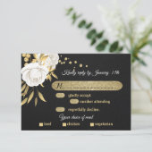 or blanc floral noir choix de repas RSVP carte (Debout devant)
