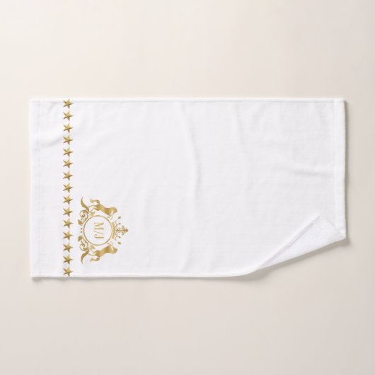Or Blanc Royal Scrolls Couronne Chevaux Monogramme (Serviette à main)