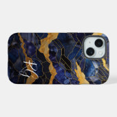 Or Bleu Abstrait Marbre Initiales Monogramme (Verso Horizontal)