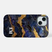 Or Bleu Abstrait Monogramme Initiales en Marbre (Verso Horizontal)
