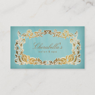 Or bleu floral de carte de visite de spa de salon