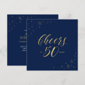 Or & Bleu | Moderne Carte Carrée d'Invitation pour (Devant / Derrière)