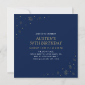 Or & Bleu | Moderne Carte Carrée d'Invitation pour (Dos)