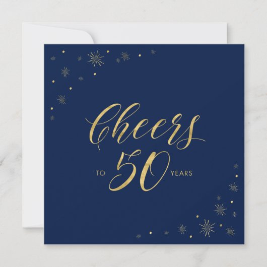 Or & Bleu | Moderne Carte Carrée d'Invitation pour (Devant)