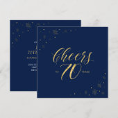 Or & Bleu | Moderne Carte d'Invitation Carrée pour (Devant / Derrière)