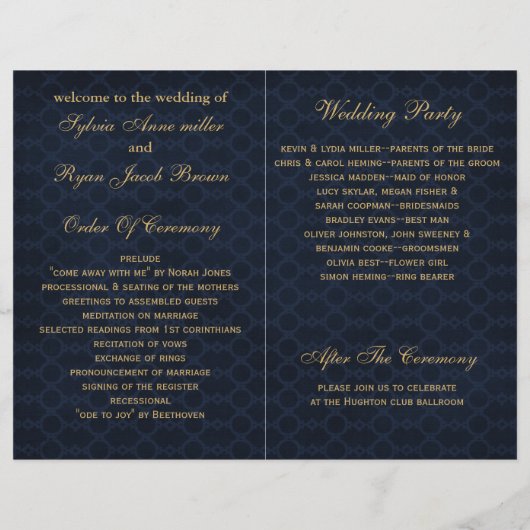 or bleu Snowflakes programmes de mariage pliés (Dos)