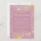 Or brillant sur Quinceanera rose Invitation (Devant)
