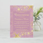 Or brillant sur Quinceanera rose Invitation (Debout devant)