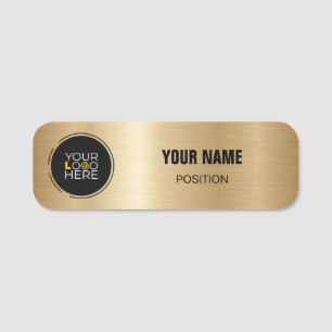 Or brossé, logo personnalisé, étiquette de nom com