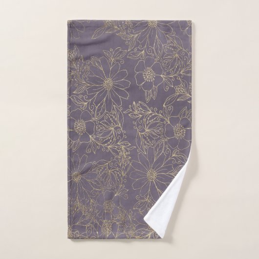 Or chic de lavande foncée élégante moderne floral (Serviette à main)