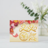 Or chinois floral Papier coupé Rat 2020 Carte post (Debout devant)