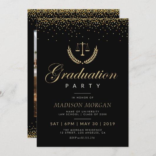 or confetti Law école grand-fête invitation (Devant / Derrière)