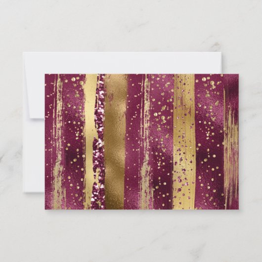 Or, coups de bordeaux, mariage confetti carte RSVP (Dos)