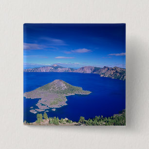 OR, Crater Lake NP, Wizard Island en krater Vierkante Button 5,1 Cm