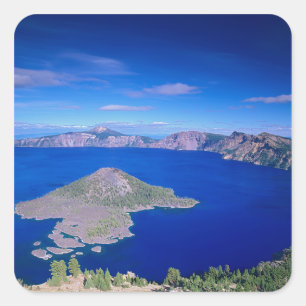 OR, Crater Lake NP, Wizard Island en krater Vierkante Sticker
