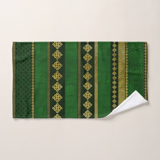 Or décoratif de noeud celtique et motif vert (Serviette à main)