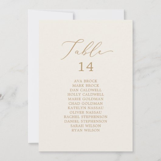 Or délicat | Tableau des numéros de table de crème (Devant)