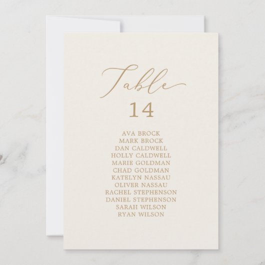 Or délicat | Tableau des numéros de table de crème (Dos)