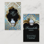 Or élégant de bleu de damassé de carte de visite (Devant / Derrière)