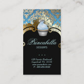 Or élégant de bleu de damassé de carte de visite (Dos)