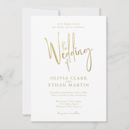 Or Elegant Moderne Simple Faire-part de mariage (Devant)