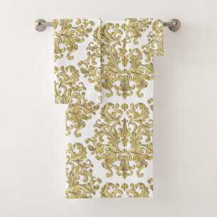 Or et ensemble floral blanc de serviette