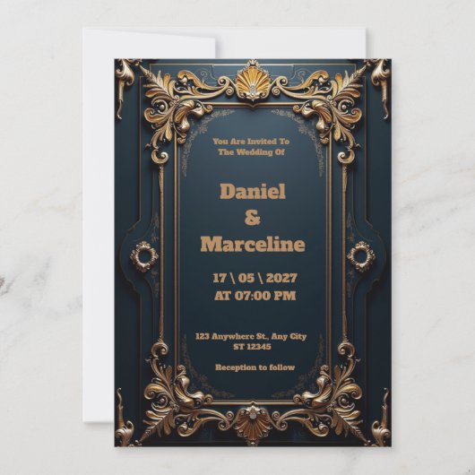 Or et Faire-part de mariage argent de luxe (Devant)