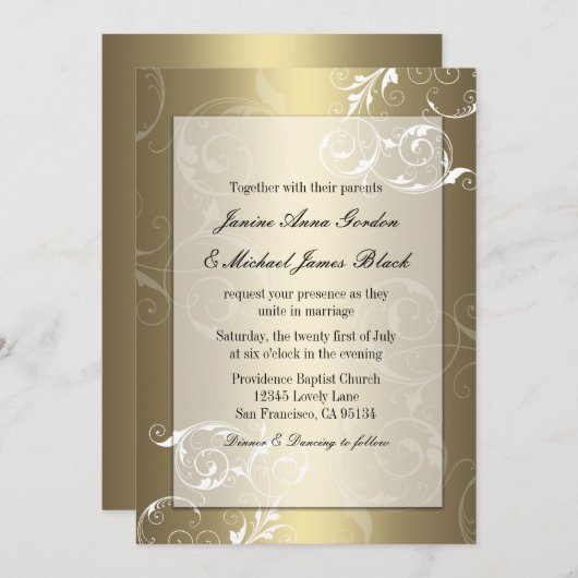 Or et faire-part de mariage blanc (Devant / Derrière)