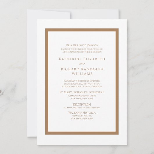 Or et Faire-part de mariage blanc (Devant)