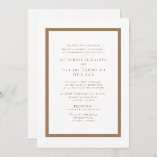 Or et Faire-part de mariage blanc (Devant / Derrière)