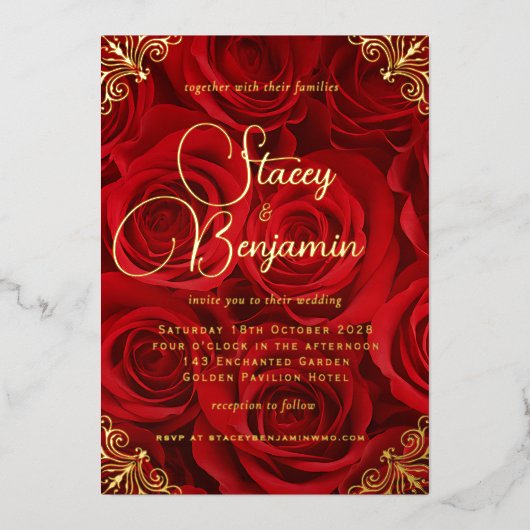 Or et Faire-part de mariage rouge dans l'huile à h (Recto)