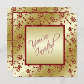 Or et faire-part de mariage rouge de parties (Devant / Derrière)