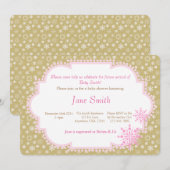 Or et invitation rose de baby shower de flocon de (Devant / Derrière)