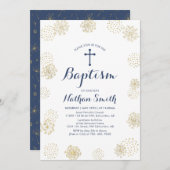 Or et marine | Baptême de garçon / Invitation Chri (Devant / Derrière)