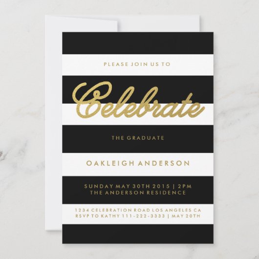 Or et noir chic | Faire-part d'obtention d'une lic (Dos)