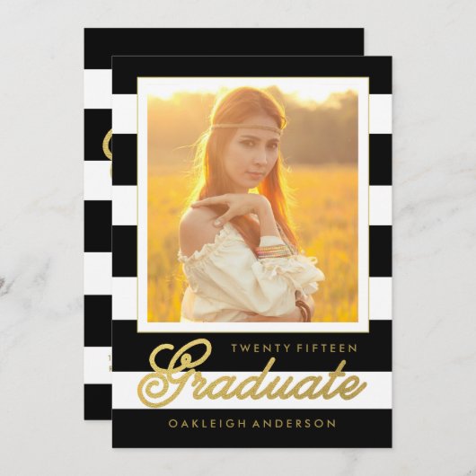 Or et noir chic | Faire-part d'obtention d'une lic (Devant / Derrière)