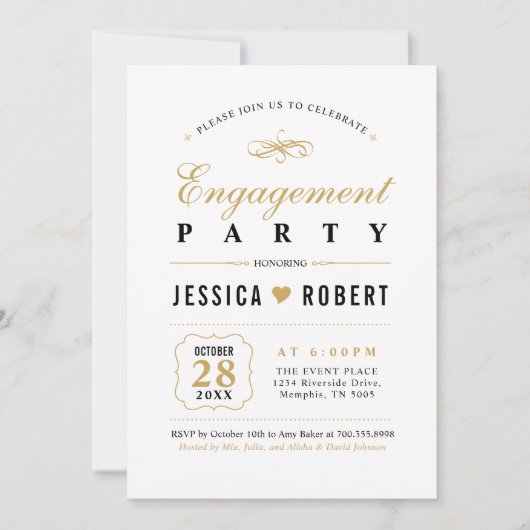 Or et noir | Elegant Engagement Party Invitation (Devant)