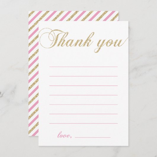 Or et rose | Fille Fête moderne Merci note (Devant / Derrière)