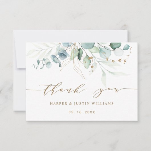 Or et vert Elegant Mariage botanique Merci (Devant)